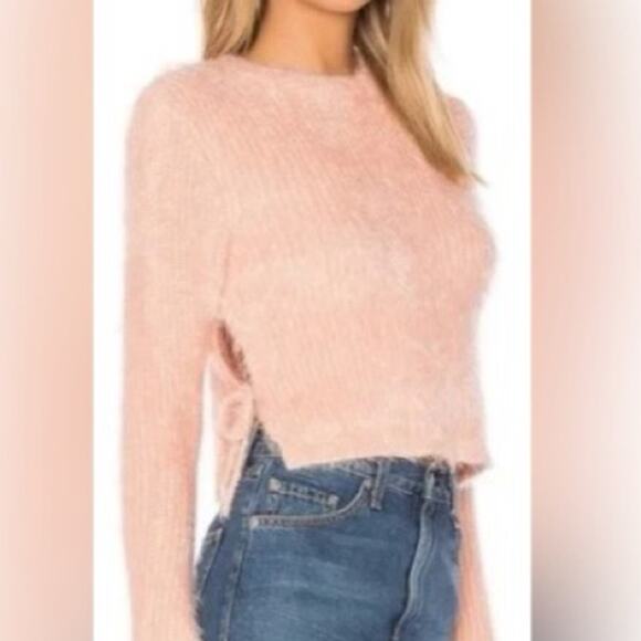 Majorelle Majorie Pink Sweater Fuzzy Crop with Side Ties Size Small - Picture 1 of 13